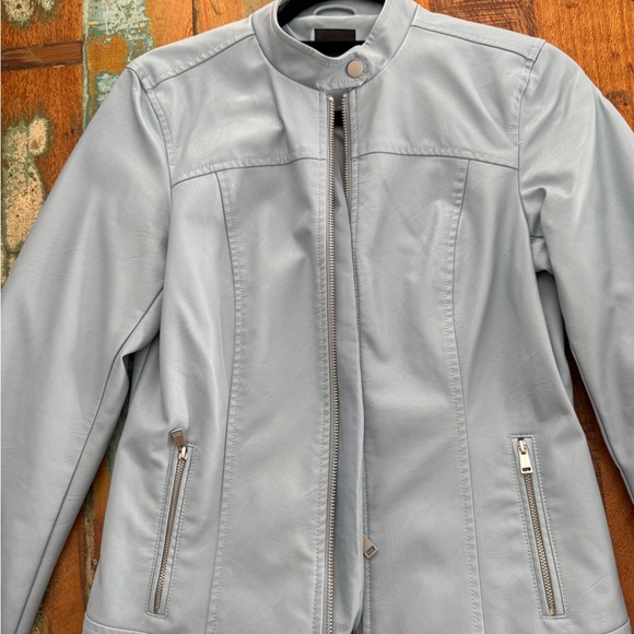 Faux Leather Moto Jacket Powder Blue XS - Picture 2 of 6
